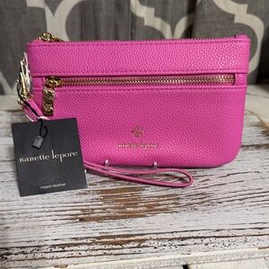 Nanette Lepore Lipstick Pink Wristlet with Gold Accents